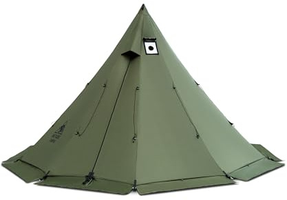 OneTigris Rock Fortress Tente tipi pour 4 à 6 personnes Tente pyramide avec poteau de tente 4 saisons Colonne d'eau 3000 mm pour extérieur, camping, randonnée, trekking (vert ranger)