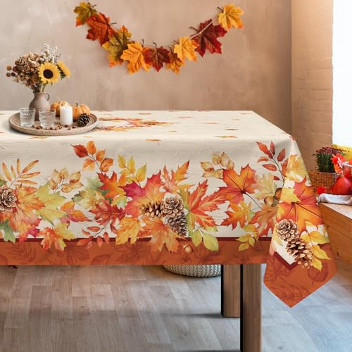 Arquiel Tovaglia Autunno Foglia D'Acero Raccolta Campagna Rettangolare Di Tovaglie Impermeabile, Copritavolo Stampato Lavabile Tessuto Per Ristorante Decorazione (140×180 Cm)