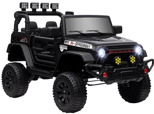 AIYAPLAY Voiture électrique Enfants UTV avec télécommande 2,4G et 2 Moteurs 12 V, Buggy électrique Enfant, 3 Vitesses, Musique, klaxon, lumières LED, démarrage Lent et Roues suspendues, 3-5 Ans, Noir