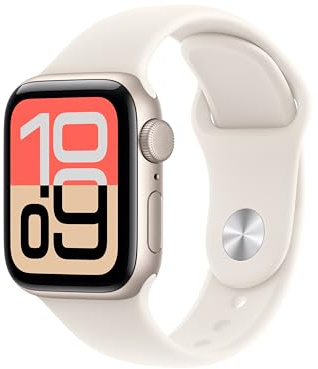 Apple Watch SE 3 GPS con Caja de Aluminio en Blanco Estrella de 40 mm y Correa Deportiva Blanco Estrella-Talla S/M.Monitores de entreno y sueño,Monitor de frecuencia Cardiaca, Pantalla Siempre Activa