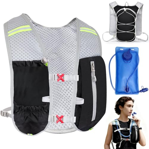 Ogetok Laufweste Trinkrucksack-Pack für Damen Herren, Leichter Lauf-Trinkweste-Tagesrucksack mit 2-Liter-Wasserblasenbeutel zum Wandern Joggen Radrennen Marathon, Schwarz