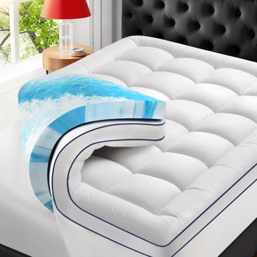 LovingLeashes Premium Dual Layer 4 Inch Memory Foam Mattress Topper, 2 Inch Gel Memory Foam and 2 Inch Pillow Top Mattress Pad Cover for Back Pain, Extra Thick Comfort Support（King 78x80）