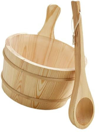 Wooden Sauna Bucket Ladle Set 4L Large Capacity Sauna Barrels with Spoon Set Steaming Bathroom Tool Tub Steaming Bathroom Tool Tub