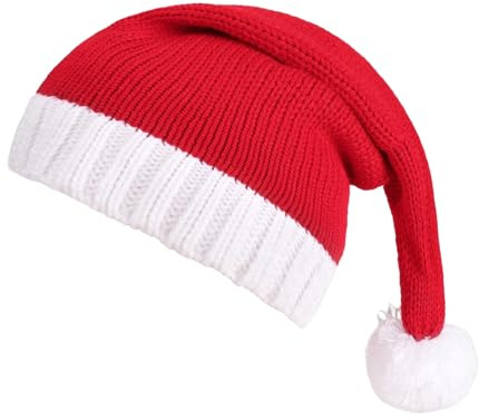Stickad julhatt | Jultomte stickad röd hatt med pom-pom – semestermössa | för högtid festival sammankomst familj vinterfirande inomhus utomhus kostym