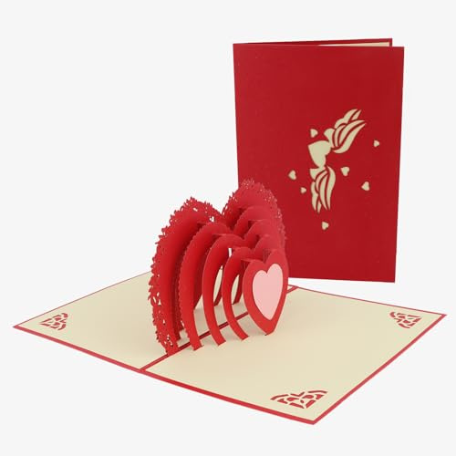 Luixenir Exquisite 3D Pop Up Greeting Card with Red Love Heart Design Romantic Gifts Unique Card with Envelope for Wedding, Anniversary, Proposal and Birthday
