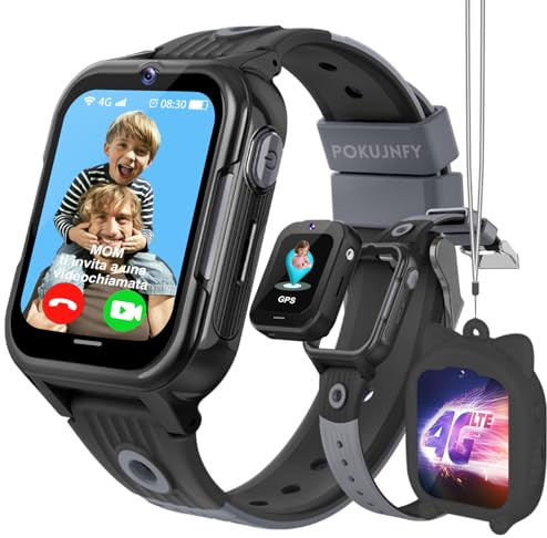 POKUJNFY 4G Smartwatch Bambini GPS Localizzatore Videochiamata Telefono Whatsapp SOS Contapassi Giochi modalità Scuola Sveglia Impermeabile Digitale Regalo Orologio Bambino Bambina