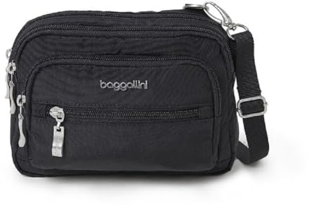 Baggallini unisex adult Triple Zip Bagg cross body handbags, Black, One Size US