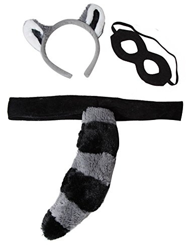 Making Believe Kids Plush Raccoon Headband Ears, Mask & Tail Costume Set