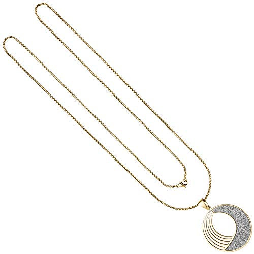 Jobo Damen Collier Kette mit Anhänger rund Edelstahl Gold Farben mit Glitzer-Effekt 80 cm