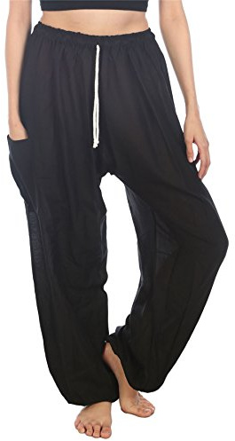 LOFBAZ Harem Pants for Women Yoga Boho Sweatpants Womens Hippie Bohemian Clothing Palazzo Beach Clothes Casual Pajama Solid Black Medium