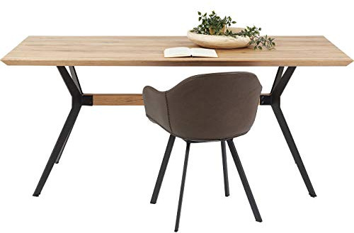 Kare Design Tisch Downtown, Braun, 4-6 Personen, Massivholz Esstisch, Großer Esszimmertisch, Skandi-Style, Minimalistich, Geöltes Eichenholz, Stahl Gestell, Vielseitig Anwendbar, 78x90x180 cm (HxBxT)