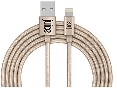 Juice Apple iPhone Lightning 2m Braided Charger and Sync Cable for Apple iPhone 13, 13 Pro, 12, 12 Mini, SE, 11, XS, XR, X, 8, 7, 6, 5, iPad, Pro, Air, Mini, Airpods Pro- Gold