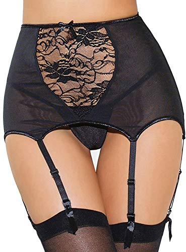 Yummy Bee - Suspender Belt Set Black High Waisted Girdle - Lace Garter Belt Set - Plus Size Lingerie Set 8-22 (Black, 12/14)