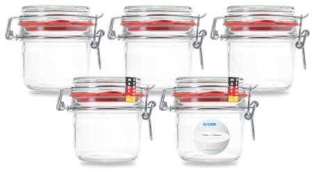 Flaschenbauer - Lot de 5 bocaux de conservation vides avec étrier métallique - 255 ml - Conviennent comme bocaux de conservation et de fermentation - Pour le rangement, le remplissage - Fabriqués en