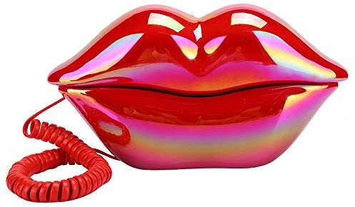 VBESTLIFE Telefono Fisso con Filo, Simpatico Telefono a Forma di Labbro con Telefono Multifunzionale, Telefono Fisso per casa/chiamate Chiare//Interessante. (Rosso Scuro)