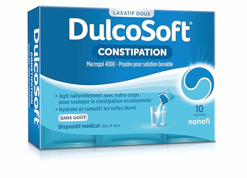 DulcoSoft Constipation 10 sachets - Laxatif doux - Dispositif médical - poudre à diluer - Soulage la constipation occasionnelle efficacement et en douceur - Sans goût, sans Sucre, sans Gluten