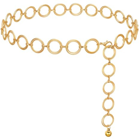 JASGOOD Metal O-ring Chain Waist Belts for Women, Adjustable Multi Layer Body Link Chain Belt Fashion Bling Waist Belt for Dress,Pants,Coat