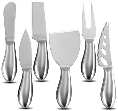 VANRA Set de couteaux à fromage 6 pièces Mini couteau à fromage en acier inoxydable avec épandeur de beurre et fourchette pour assiettes de charcuterie et assiettes à fromage