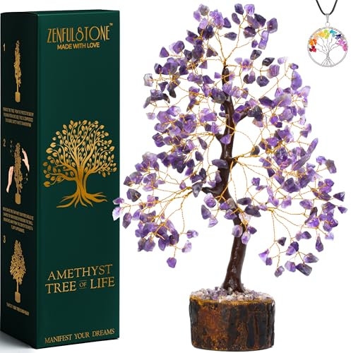 ZENFULSTONE Amethyst Crystal Tree of Life for Home, Office, and Desk Décor | Handmade Bonsai for Calming, Spiritual Healing & Relaxation |Perfect Stress Relief Gift for Mom
