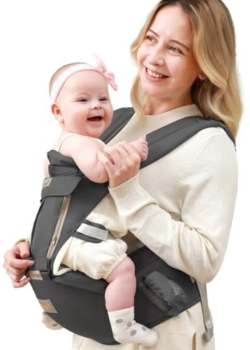 GROWNSY Babytrage, Advanced 6-in-1 Babytrage für Neugeborene ab Geburt, verstellbarer Sitz, Ergonomische Babytrage, Leicht＆Atmungsaktiv - 0-36 Monaten geeignet(Dark Black)
