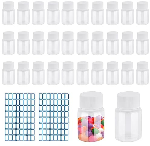 Ezydka 30 stycken glasflaskor, 30 ml transparent plastflaska, plastflaska med skruvlock med 2 stycken gratis etiketter för kosmetiska prov för kosmetika camping resor