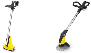 Kärcher 18 V Akku-Terrassenreiniger PCL 3-18 & 18 V Akku-Unkrautentferner WRE 18-55, Nylonborsten-Kopf mit max. 2.800 U/min, schwenkbarer Reinigungskopf, Teleskopstiel, ohne Akku