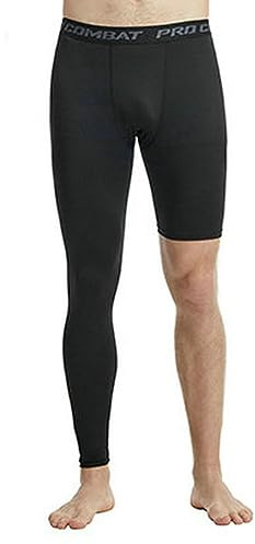 DILOFX Men's Basketball Single Leg Tight Sports Pants 1/2 One Leg Compression Pants Athletic Base Layer Underwear, Black-1, Medium
