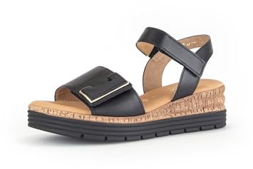 Gabor Damen Keilsandalen, Frauen Sandalen,Moderate Mehrweite (G),Keilabsatz,Wedge-Heel,bequem,flach,schwarz (Uni+Gold),38 EU / 5 UK