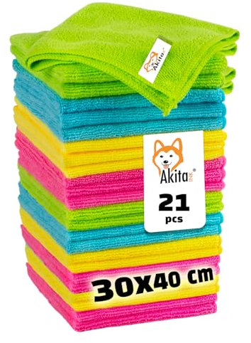 AKITAInk Panno in microfibra - 21 Panni in microfibra per la Pulizia 30 x 40 cm Multicolore, Riutilizzabile, Lavabile per Casa, Cucina, Auto, Vetri, Strofinacci senza Pelucchi e senza Strisce (21)