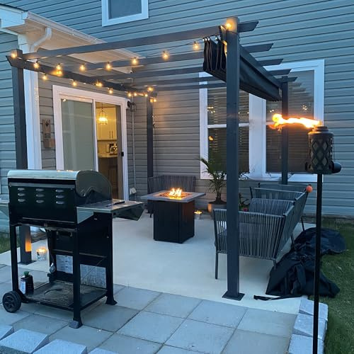 PURPLE LEAF 3 x 4 m Pergola Gartenpavillon mit Einziehbares Vordach Terrassenüberdachung, mit LED Solar Lichterkette, Grau