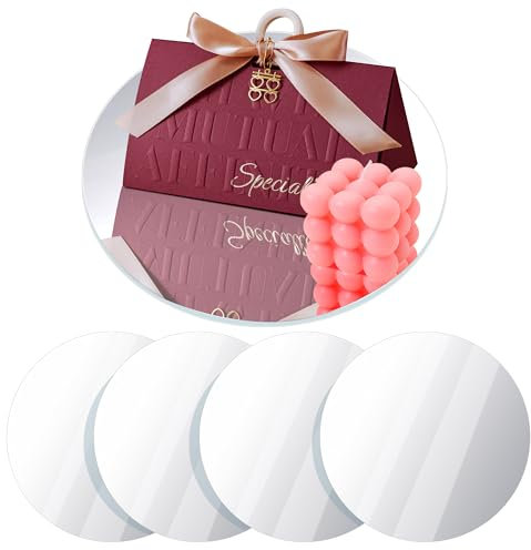 Acryl Spiegeltablett 15cm Glasplatte Rund Kleine Spiegel Tablett Dekotablett für Hochzeitstisch Hochzeitsdekoration Untersetzer Kerzenständer, 4 Stück