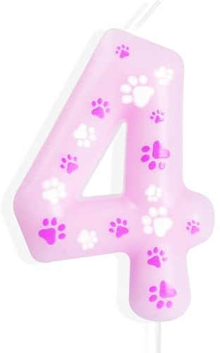 mciskin Velas de cumpleaños de pata de perro rosa, decoración de cumpleaños de niño y niña, velas de números de cumpleaños rosas, bonitas velas con el número 4 para pasteles, decoraciones de pastel de