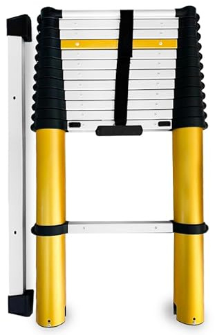 Drabest - MAX - Teleskopstege - Utdragbar stege - fällbar stege, aluminiumstege - upp till 150 kg - multifunktionsstege, utdragbar stege - aluminiumstege, hopfällbar - stege 13 steg - 0,88x3,81x0,11 m