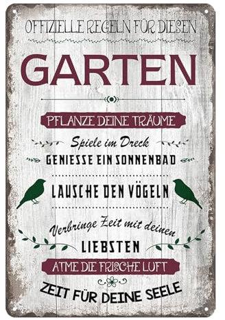 Retro Gartenregeln Schild-Blechschilder Garten mit Sprüchen,Metallschild Garten Outdoor Deko Geschenke für Gartenliebhaber 20x30cm