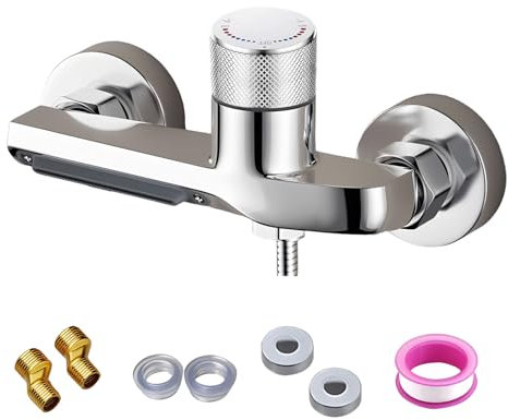 TOWEBOORY Mitigeur Douche Thermostatique, Robinet de Baignoire Cascade Robinet de Douche en Laiton Montage Mural D'eau Chaude et Froide Chromé, pour Salle de Bain