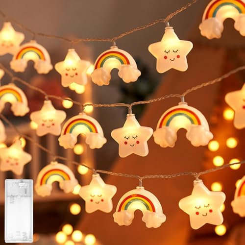 Guirlande lumineuse à LED, motif d'étoile, arc-en-ciel, pour chambre d'enfant, à piles, pour l'intérieur et l'extérieur, pour jardin, mariage, chambre