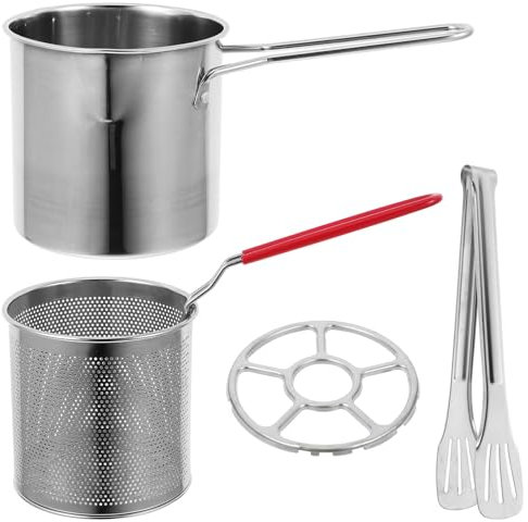Uonlytech Freidora Mini De Acero Inoxidable Anillo De Gas Cesta Para Escurrir Olla Profunda Versátil