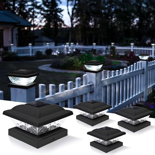 Solpex Lot de 4 lampes solaires étanches IP65 pour jardin, terrasse, clôture, terrasse, poteaux en bois (noir)
