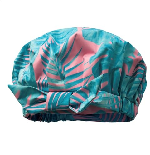 Hydréa London Luxury Shower Cap – Waterproof, Reusable, Stylish & Durable Hair Protection for Bath & Shower – Comfortable Fit, One Size, Elegant Design for Women (Palm Blush)