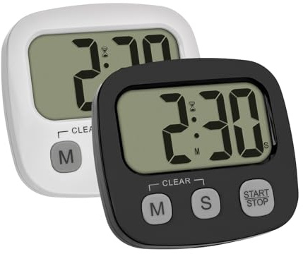 TFA Dostmann Set med 2 digitala korttidsmätare för sport/matlagning/lärande, 38.2057.40.02, inklusive stoppur och tid, magnetisk, stor display, äggklocka, kökstimer, sporttimer, svart/vit