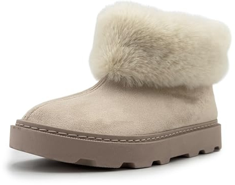JOMIX Botas Mujer Invierno Caña Baja Pelo Sintético Plataforma Ligera Suela Gruesa Antideslizante Interior Peluche Suave Para Casa Y Calle Oficina Looks Casual ESW2527 Beige 38