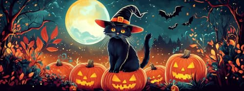 Bimkole 5D Stor Diamond Paintinger För Vuxna Halloweenpumpa, Full Borrmålning Gör-det-själv Strass Broderi Set Färg Med Diamanter Kit Katt Korsstygn Hem Vägg Hantverk Dekoration 30x80 cm