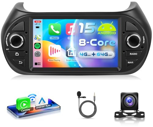 VECHTEL 8 CORE 4G+64G Autoradio Android 15 per FIAT Fiorino/Qubo/Peugeot Bipper/Citroen Nemo, 7'' HD IPS Touchscreen Stereo Auto co Carplay Android Auto senza Fili GPS WiFi USB Bluetooth FM RDS Camera