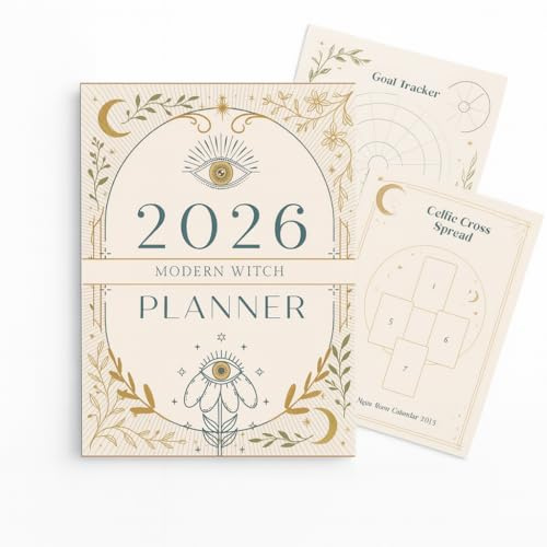 Set di diario stampabile per il 2026 con calendario delle fasi lunari, tarocchi, tracker abitudini, pagine settimanali mensili