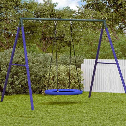 GeenYuu Balançoire nid en plastique bleu - 100 x 100 x 180 cm - Résistant aux intempéries - Pour jardin, terrasse, extérieur, appareil de jeu avec cadre solide et corde - Pour enfants, tout-petits et