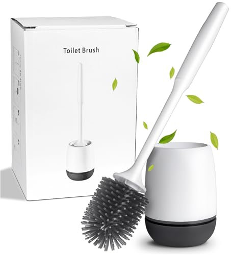 MEKEET Silicone Toilet Brush and Holder,Bathroom Toilet Brush Holder Set,Silicone Toilet Cleaning Brush Kit with Soft Bristle Brush (Flooring Upgrade)