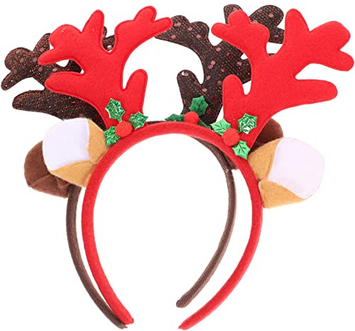 Lurrose Diadema de Cuernos de Reno para Navidad 2 piezas Renos Diademas Fiesta de Navidad Tocado Campana Reno Orejas Aro de pelo para Mujeres Niños Niñas