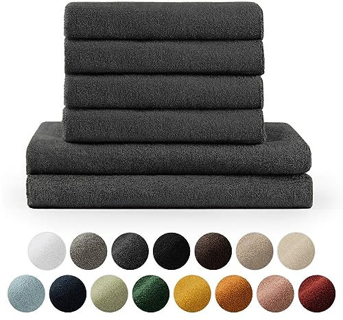 Blumtal Premium Frottier Handtücher Set 4 teilig 100% Baumwolle - Oeko-TEX zertifiziertes Badetuch 2X (70x140 cm) + Towel 4X (50x100 cm) - saugstarkes Frottiertücher Set - Handtücher Anthrazit