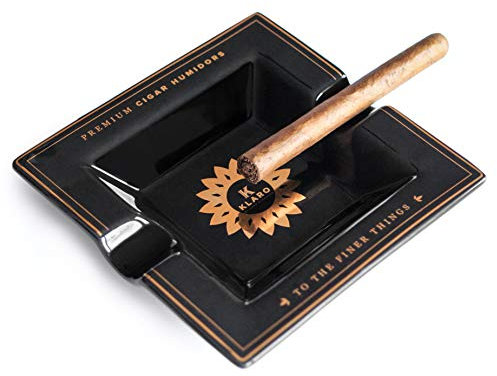 CASE ELEGANCE Klaro Ceramic Ashtray for 2 Cigars - Black and Gold