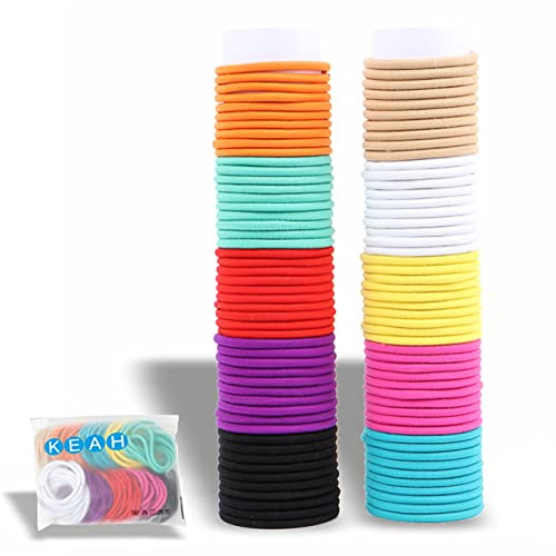 KEAH 100pcs Multi Colour Hair Bands for Women - 4mm Thick Seamless Elastic Hair Ties - Strong Grip Hair Bobbles for All Hair Types - No Damage & Snag Free Ponytail Holders